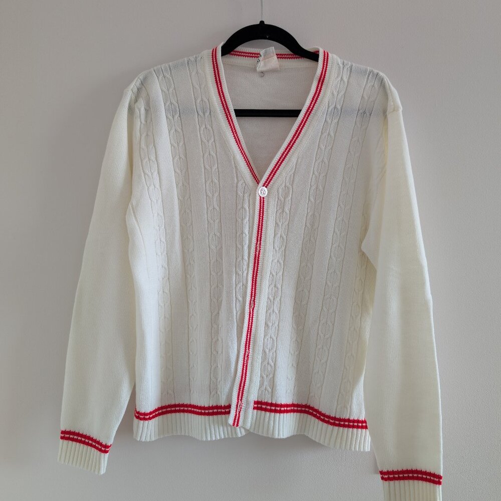 3/$30 Vintage red and white cardigan
